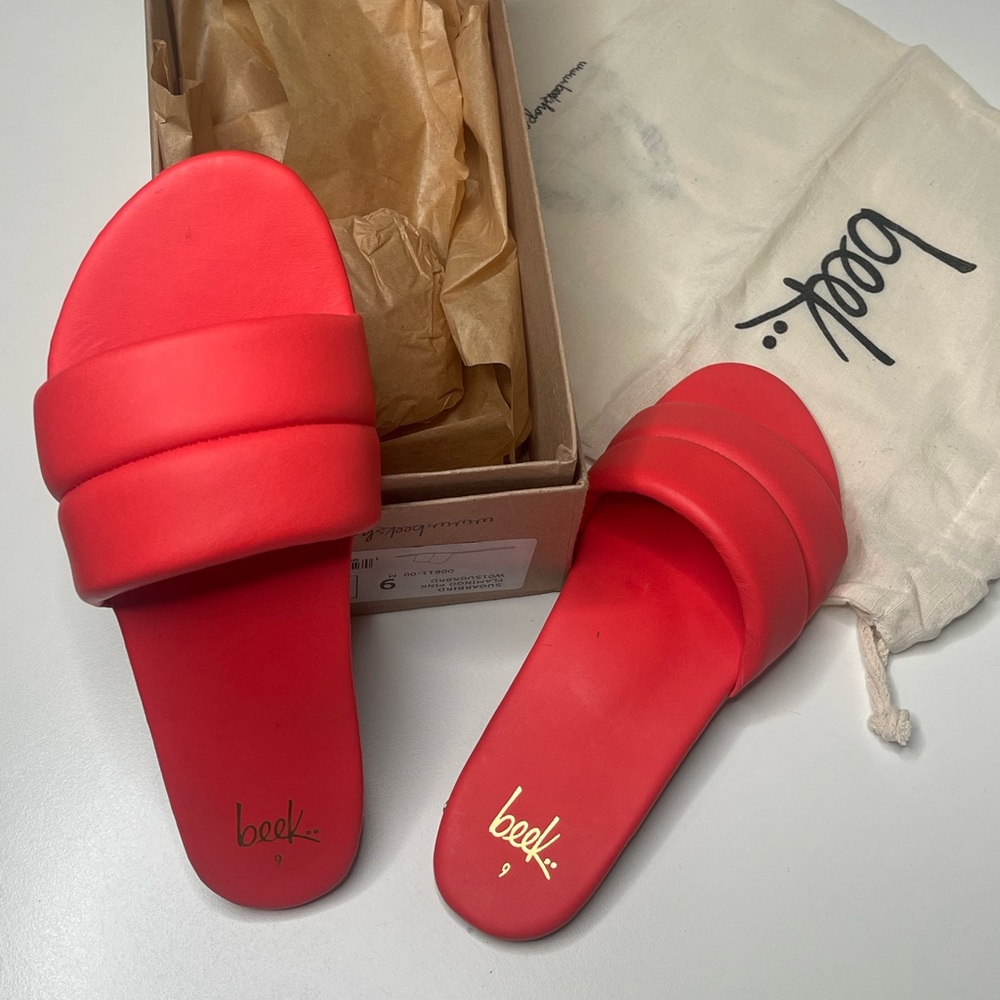 BEEK Leather Sugarbird Handmade One Band Sandals in flamingo pink